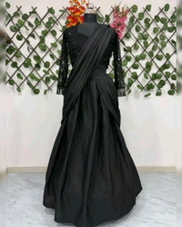 New Party Wear Ready-to-Wear Lehenga Saree with Real Mirror Border Work & Embellished Blouse
 - Black, Free Size