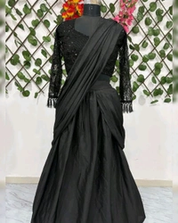 New Party Wear Ready-to-Wear Lehenga Saree with Real Mirror Border Work & Embellished Blouse
 - Black, Free Size
