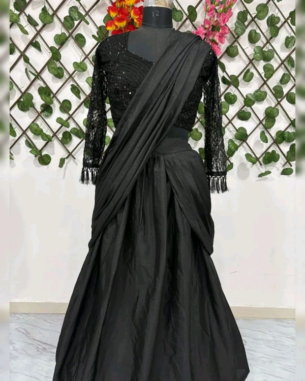 New Party Wear Ready-to-Wear Lehenga Saree with Real Mirror Border Work & Embellished Blouse
 - Black, Free Size