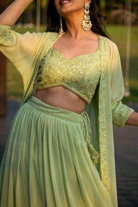 Pastel Olive Lehenga with Jacket - Olive green, XL