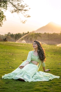Pastel Olive Lehenga with Jacket - Olive green, XL