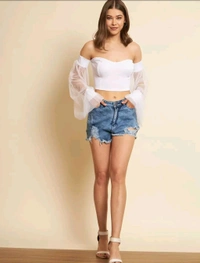 Casual Bishop Sleeve Solid Women White. Top - White, M