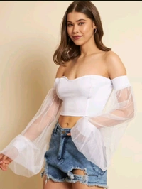 Casual Bishop Sleeve Solid Women White. Top - White, XL