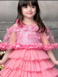 Girls Layered Net Fit & Flare Dress - pink, M 4 To 5 Yrs