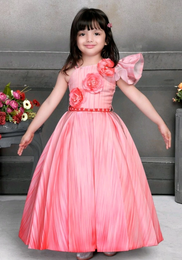 Kids Party Wear Frock* - Pink, XXL 7 To 8