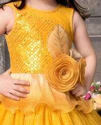 Girls Multilayered Party Wear Gown Dress - Fuel Yellow, XXL 12 To 13 Yrs