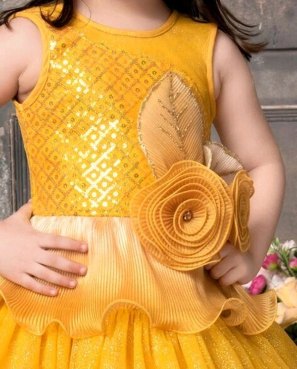 Girls Multilayered Party Wear Gown Dress - Fuel Yellow, XXL 12 To 13 Yrs