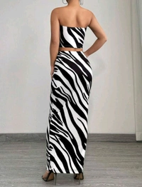2 piezas Conjunto de top tubo y falda ajustado con estampado de cebra de moda de verano para mujer - Black white, XS