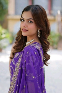 Purple Viscose Georgette Jacquard With Embroidered Sequins Sharara Suit Festive Wear - Royal Purple, XL