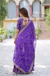 Purple Viscose Georgette Jacquard With Embroidered Sequins Sharara Suit Festive Wear - Royal Purple, XL