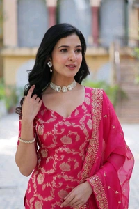 Purple Viscose Georgette Jacquard With Embroidered Sequins Sharara Suit Festive Wear - Shiraz, XXL