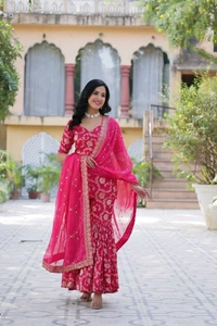 Purple Viscose Georgette Jacquard With Embroidered Sequins Sharara Suit Festive Wear - Shiraz, XXL