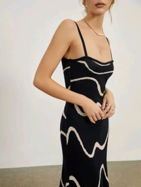 Wavy Print Strap Midi Dress - Black, XL