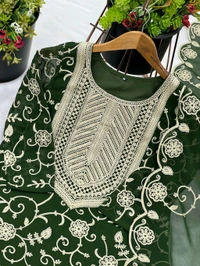 Heavy Georgette Embroidered Top & Sharara Plazo Set – Ready to Wear, Fully Stitched - Rifie Green, M