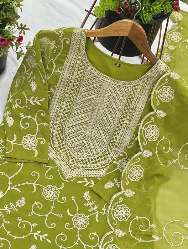 Heavy Georgette Embroidered Top & Sharara Plazo Set – Ready to Wear, Fully Stitched - Pea Green, L