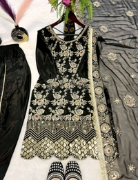Black Punjabi Patiyala Dress in Crepe With Dhoti and Sequence Work
 - Black, XL