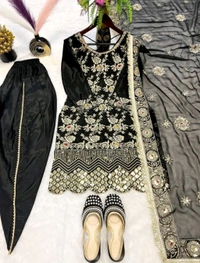 Black Punjabi Patiyala Dress in Crepe With Dhoti and Sequence Work
 - Black, XL