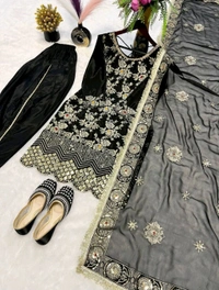 Black Punjabi Patiyala Dress in Crepe With Dhoti and Sequence Work
 - Black, XL