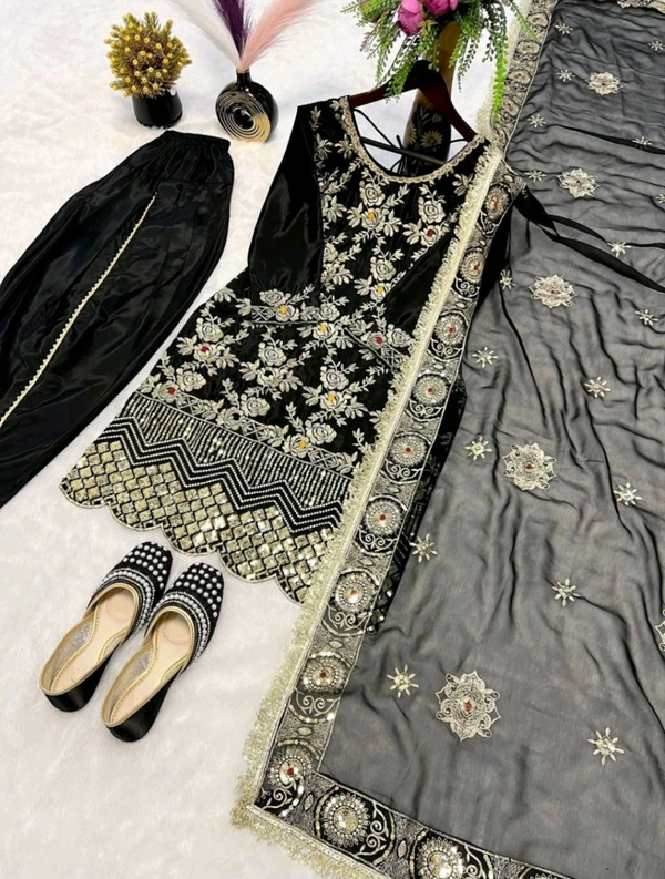 Black Punjabi Patiyala Dress in Crepe With Dhoti and Sequence Work
 - Black, XL