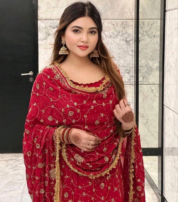 Pakistani Suit Sharara Bollywood Designer Wedding Party Wear Salwar Kameez Heavy - Cerise Red, XL