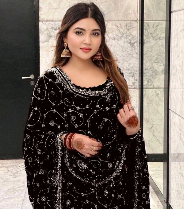 Pakistani Suit Sharara Bollywood Designer Wedding Party Wear Salwar Kameez Heavy - Black, Free Size