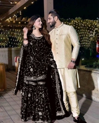 Pakistani Suit Sharara Bollywood Designer Wedding Party Wear Salwar Kameez Heavy - Black, Free Size