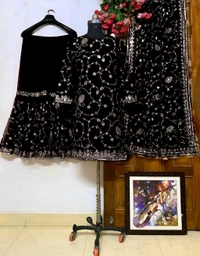 Pakistani Suit Sharara Bollywood Designer Wedding Party Wear Salwar Kameez Heavy - Black, XXL