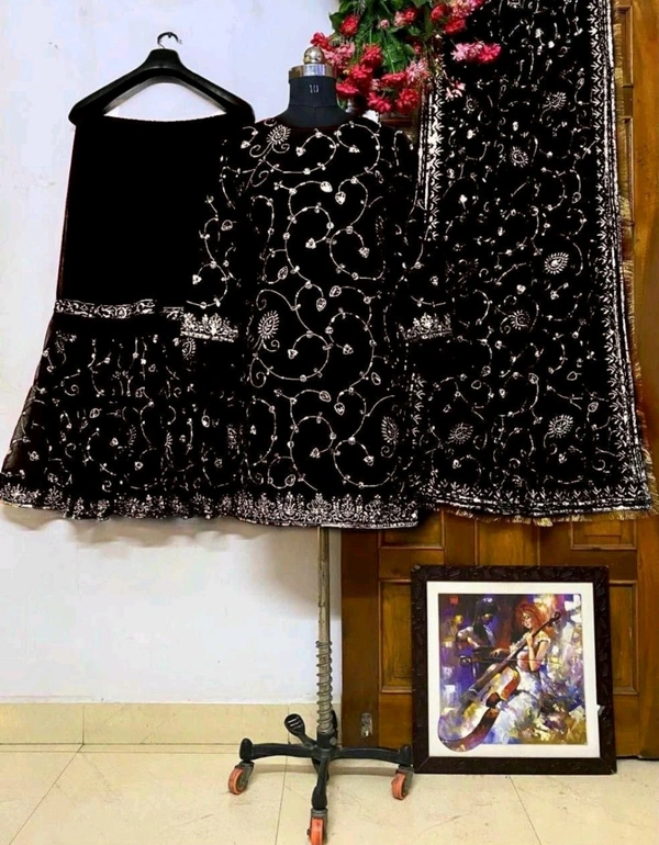 Pakistani Suit Sharara Bollywood Designer Wedding Party Wear Salwar Kameez Heavy - Black, XXL