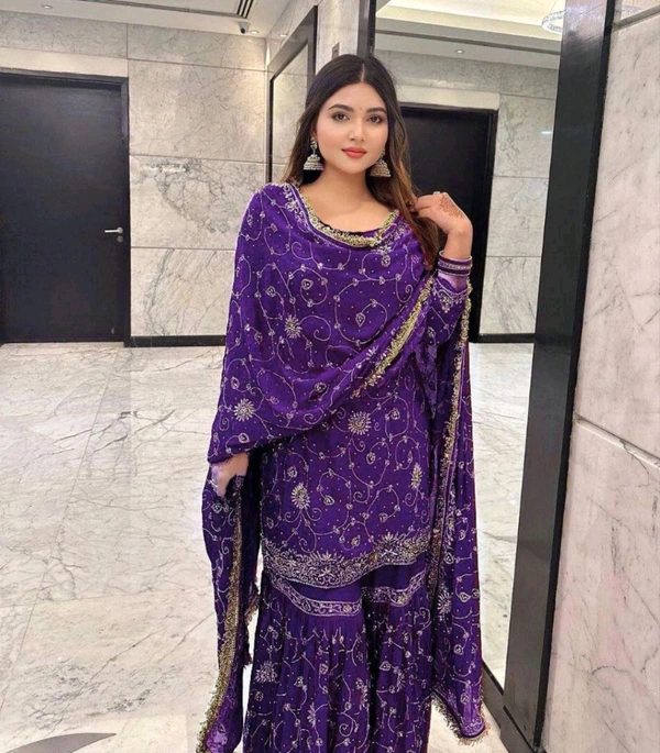 Pakistani Suit Sharara Bollywood Designer Wedding Party Wear Salwar Kameez Heavy - Valhalla, Free Size