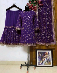 Pakistani Suit Sharara Bollywood Designer Wedding Party Wear Salwar Kameez Heavy - Valhalla, XXL