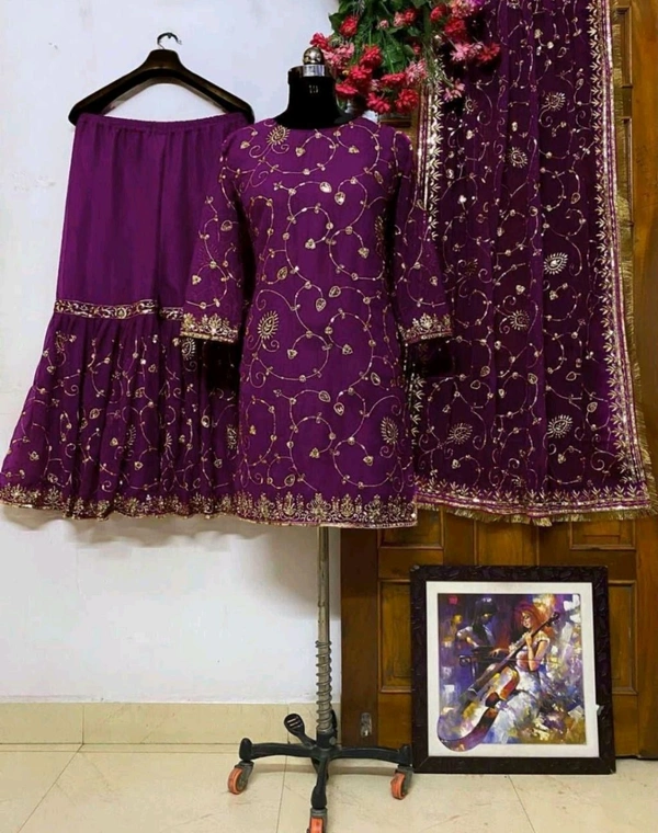 Pakistani Suit Sharara Bollywood Designer Wedding Party Wear Salwar Kameez Heavy - Loulou, XXL