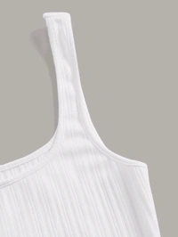 Women's Casual Sleeveless Square Neck High Waist Rib Knit Tank Long Dress - White, M