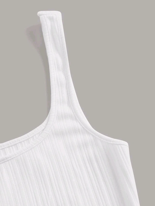 Women's Casual Sleeveless Square Neck High Waist Rib Knit Tank Long Dress - White, M