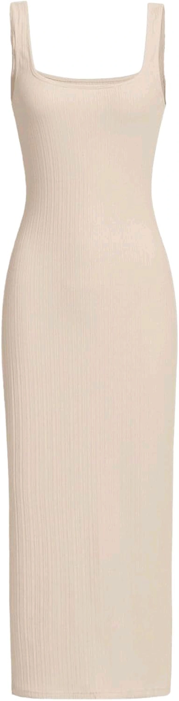 Women's Casual Sleeveless Square Neck High Waist Rib Knit Tank Long Dress - Apricot, S
