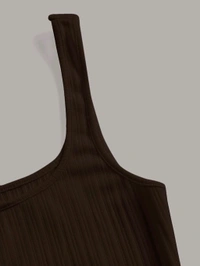 Women's Casual Sleeveless Square Neck High Waist Rib Knit Tank Long Dress - Coffee Brown, XXL