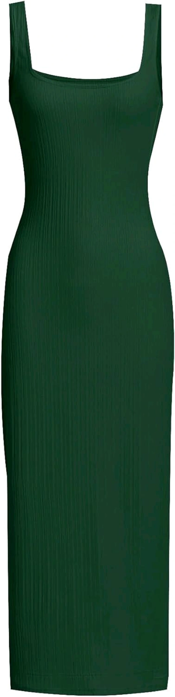 Women's Casual Sleeveless Square Neck High Waist Rib Knit Tank Long Dress - Dark Green, M