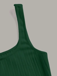 Women's Casual Sleeveless Square Neck High Waist Rib Knit Tank Long Dress - Dark Green, M