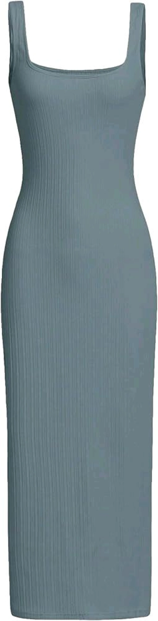 Women's Casual Sleeveless Square Neck High Waist Rib Knit Tank Long Dress - Dusty Blue, S