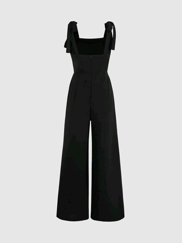 Womens Jumpsuit Tie Shoulder Wide Leg Cami Jumpsuit Zipper High Waist Casual Romper

 - Black, XL