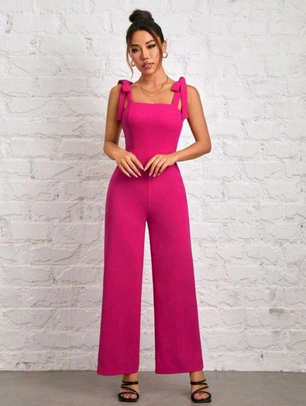 Womens Jumpsuit Tie Shoulder Wide Leg Cami Jumpsuit Zipper High Waist Casual Romper

 - Pink, XS