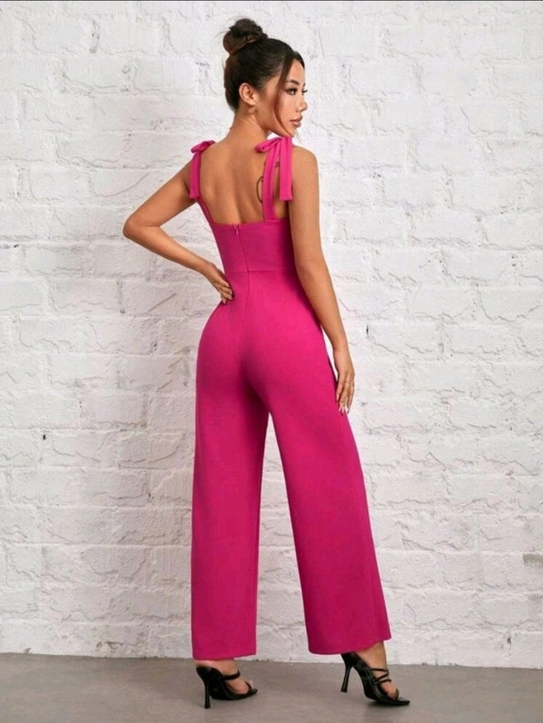 Womens Jumpsuit Tie Shoulder Wide Leg Cami Jumpsuit Zipper High Waist Casual Romper

 - Pink, XS
