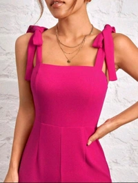 Womens Jumpsuit Tie Shoulder Wide Leg Cami Jumpsuit Zipper High Waist Casual Romper

 - Pink, XS