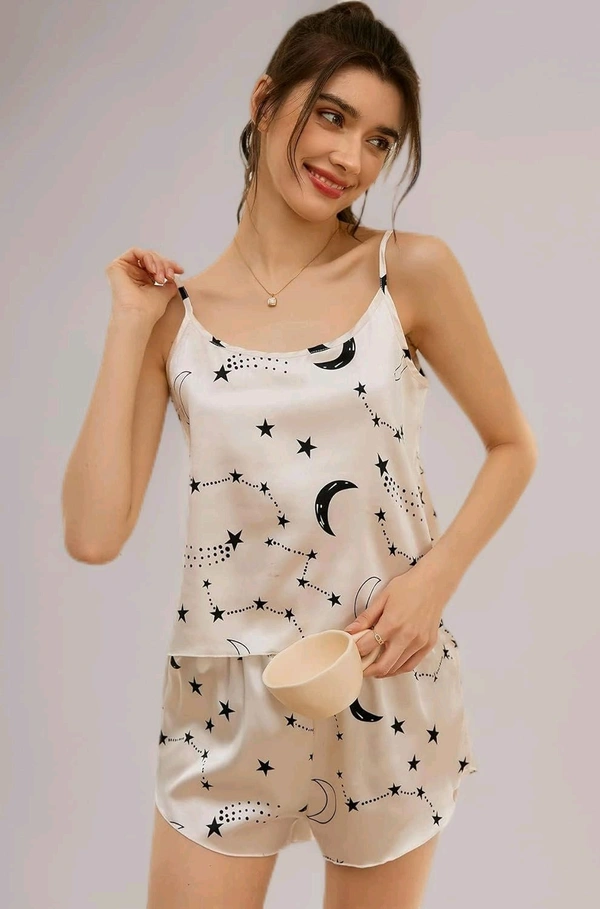 Babydoll Lingerie Bodysuit Swimwear Mini Chemise Top Short Wedding Bikini Nightie Bridal Nightdress with Top Shorts Strylish Prints Beige
 - Pampas, Free Size