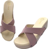 Leather Wedge Heels for Women & Girls | Fancy & Stylish Heel sandals |Extra Cushioning & Comfortable, Fashionable, Light Weight, Vegan, Fashion Heel Sandal for Girls, Causal wear - Zambezi, IND-4