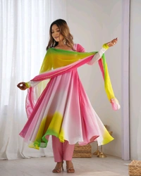 Multi Color Georgette Anarkali With Lace Dupatta Padding Color Anarkali
 - Kobi, M