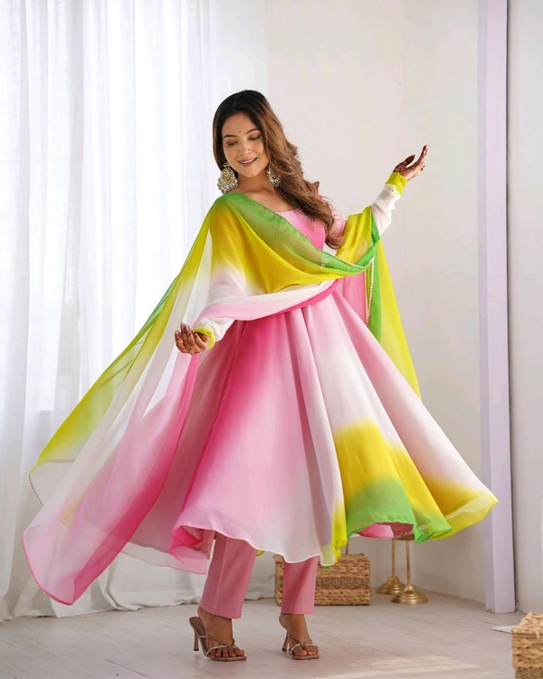 Multi Color Georgette Anarkali With Lace Dupatta Padding Color Anarkali
 - Kobi, S