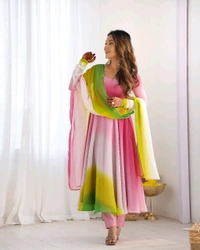 Multi Color Georgette Anarkali With Lace Dupatta Padding Color Anarkali
 - Kobi, S