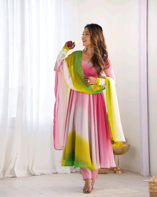 Multi Color Georgette Anarkali With Lace Dupatta Padding Color Anarkali
 - Kobi, S