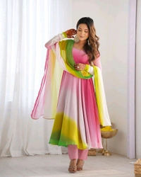 Multi Color Georgette Anarkali With Lace Dupatta Padding Color Anarkali
 - Kobi, S
