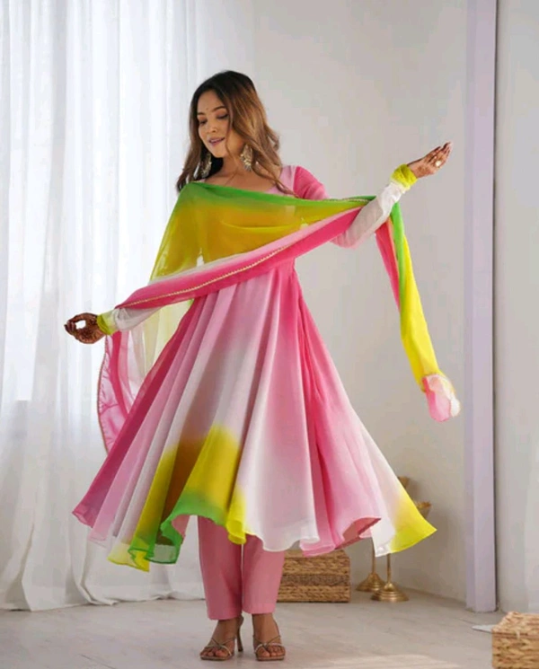 Multi Color Georgette Anarkali With Lace Dupatta Padding Color Anarkali
 - Kobi, XXL